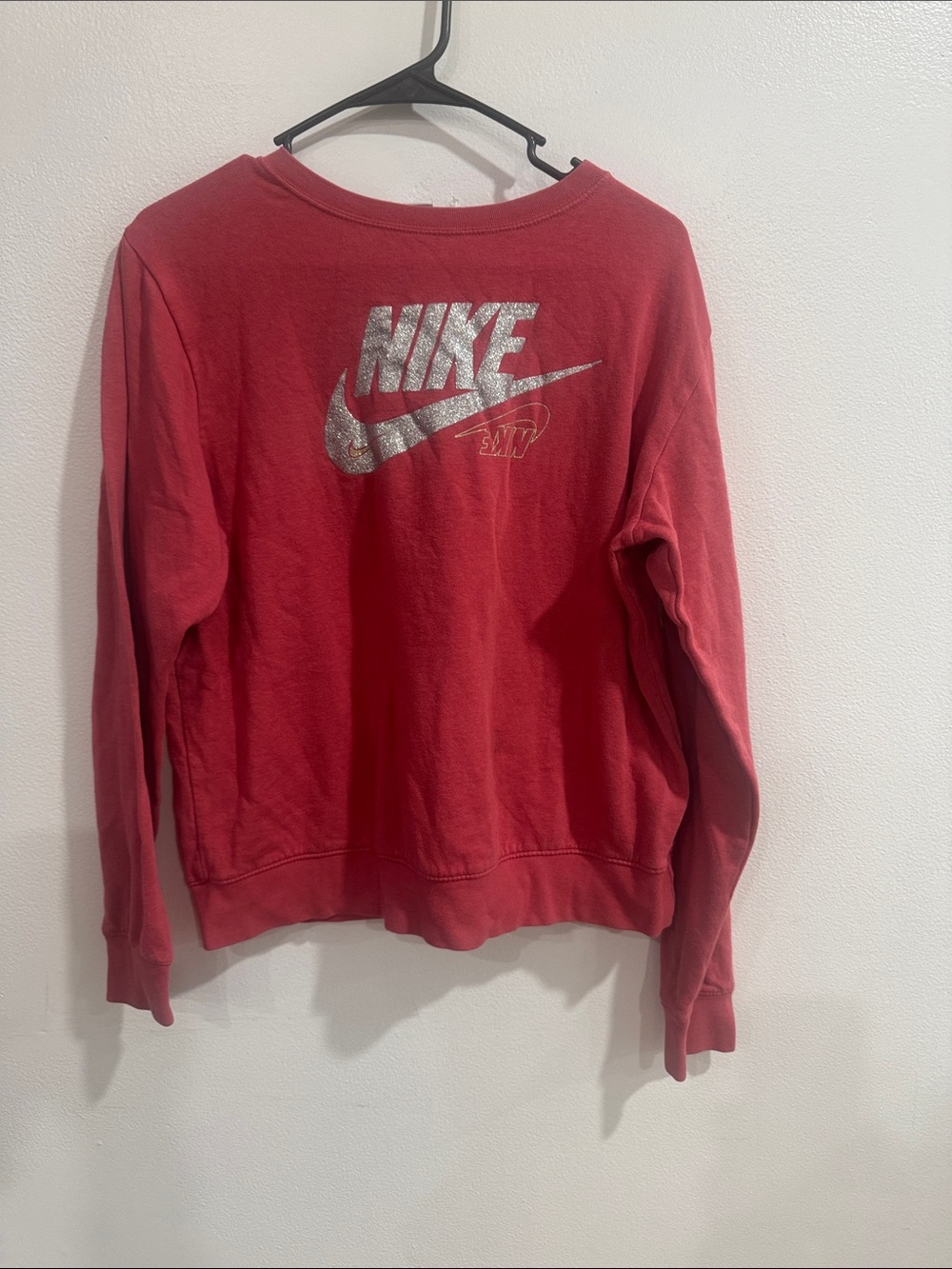 Nike Women's Crimson Crew Sweatshirt with Silver Glitter Swoosh